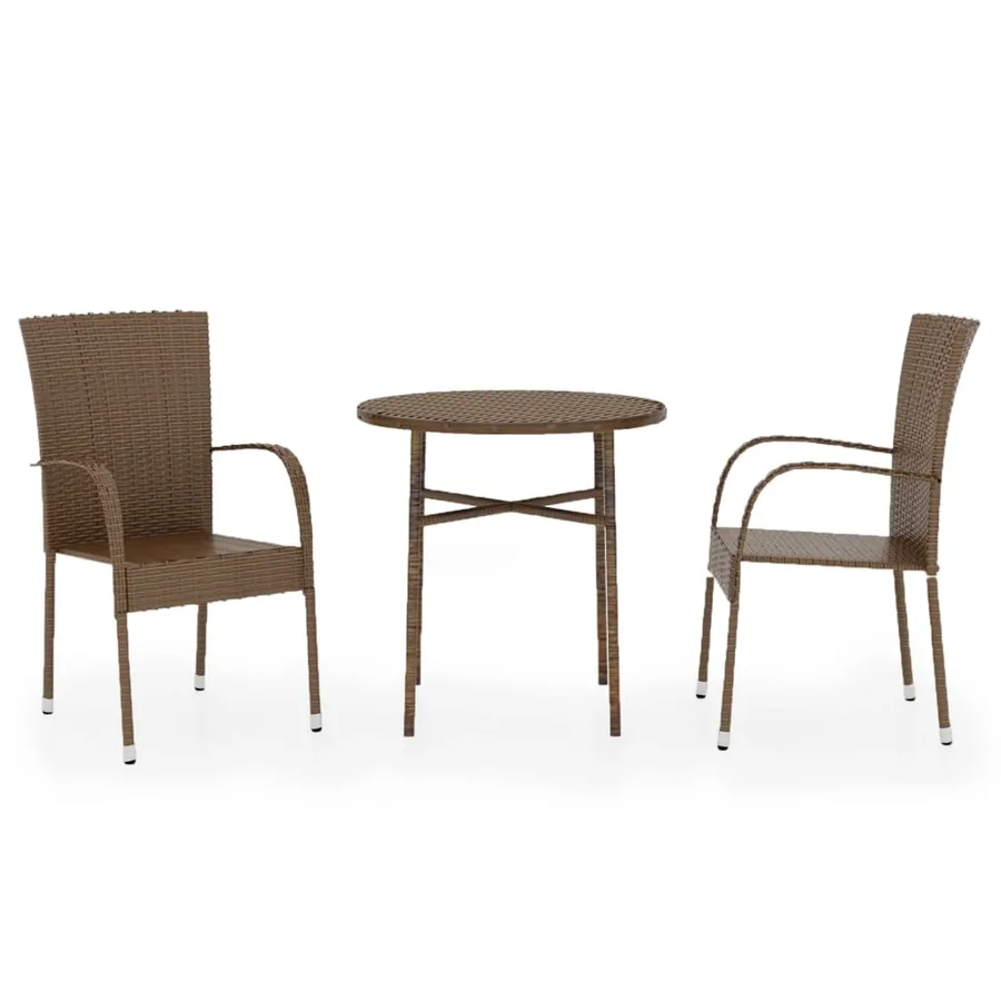 Ensemble à manger de jardin 3pcs Résine tressée Marron - 2