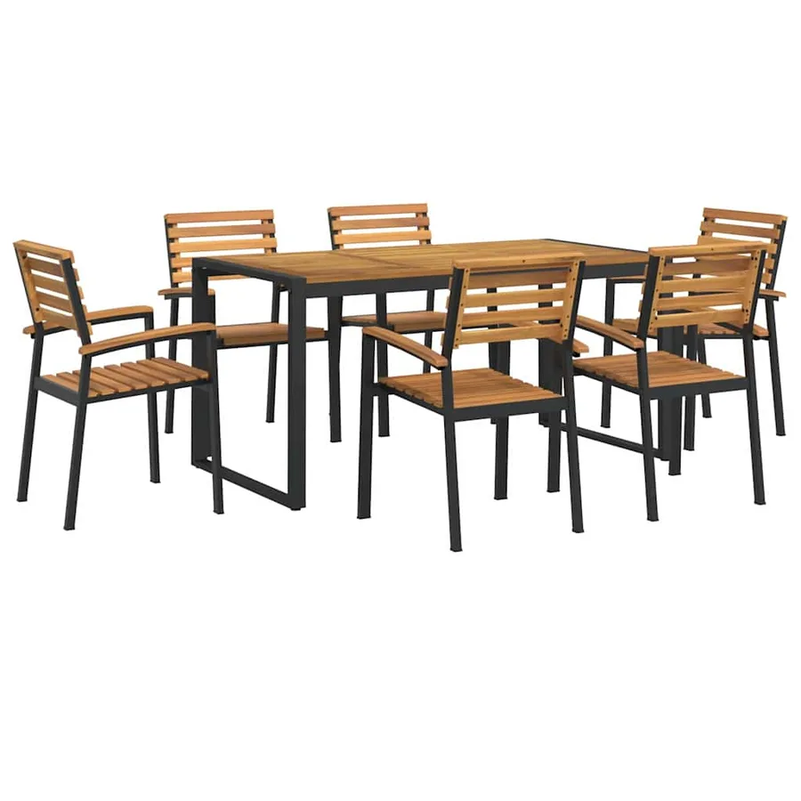 Ensemble à manger de jardin 7 pcs bois d'acacia solide et métal - 2