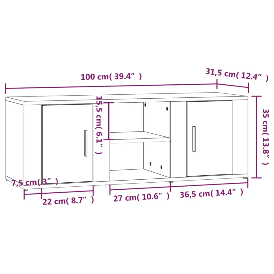 Meuble TV Sonoma gris 100x31,5x35 cm Bois d'ingénierie - 9