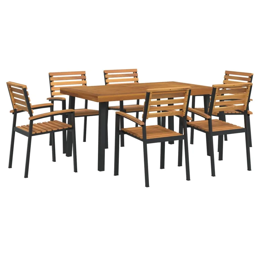 Ensemble à manger de jardin 7 pcs bois d'acacia solide et métal - 2