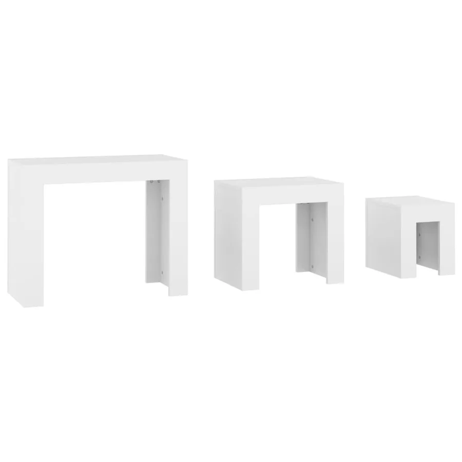 Tables basses gigognes 3 pcs Blanc Bois d’ingénierie - 3