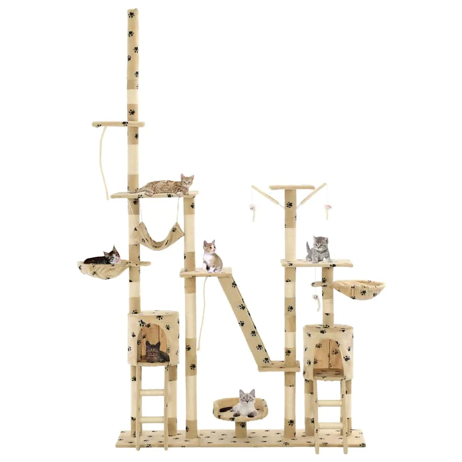 Arbre à chat et griffoirs 230-250 cm Empreintes de pattes Beige - 2