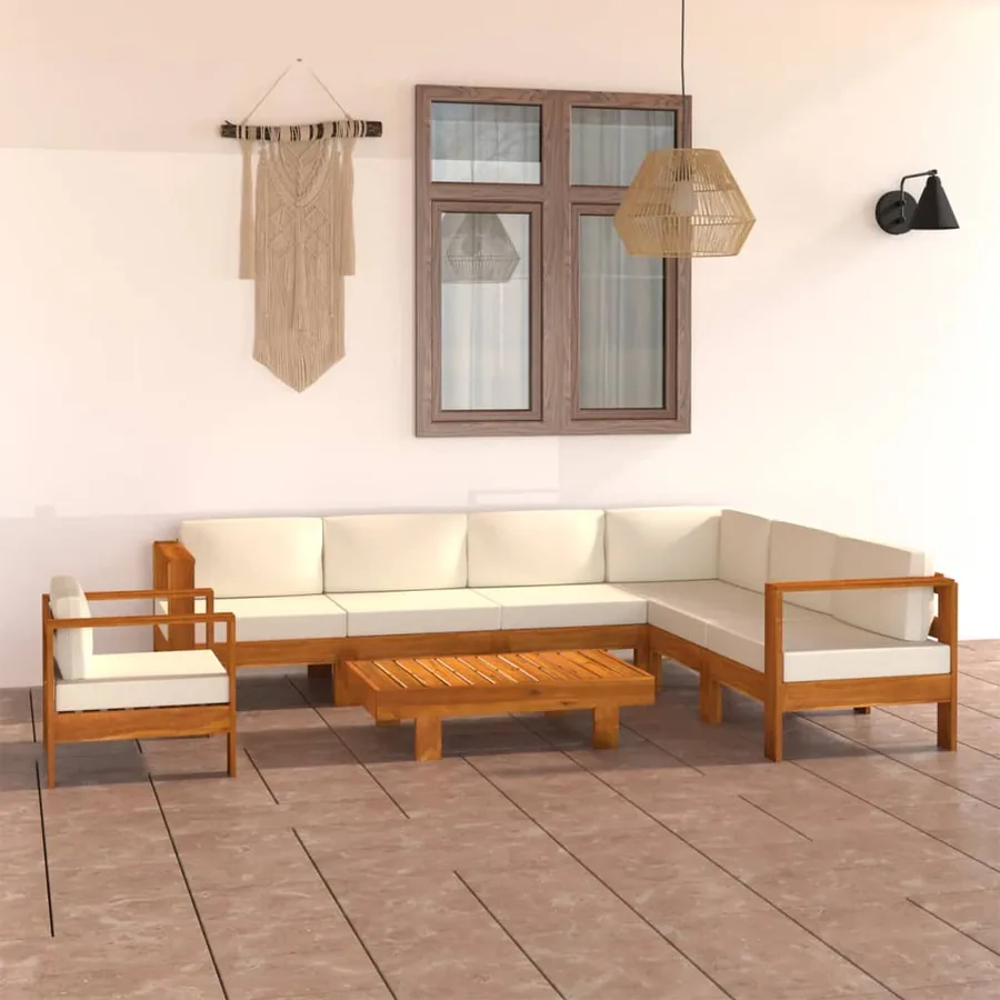 Salon de jardin 8 pièces avec coussins 100 x 60 cm Bois d'acacia
