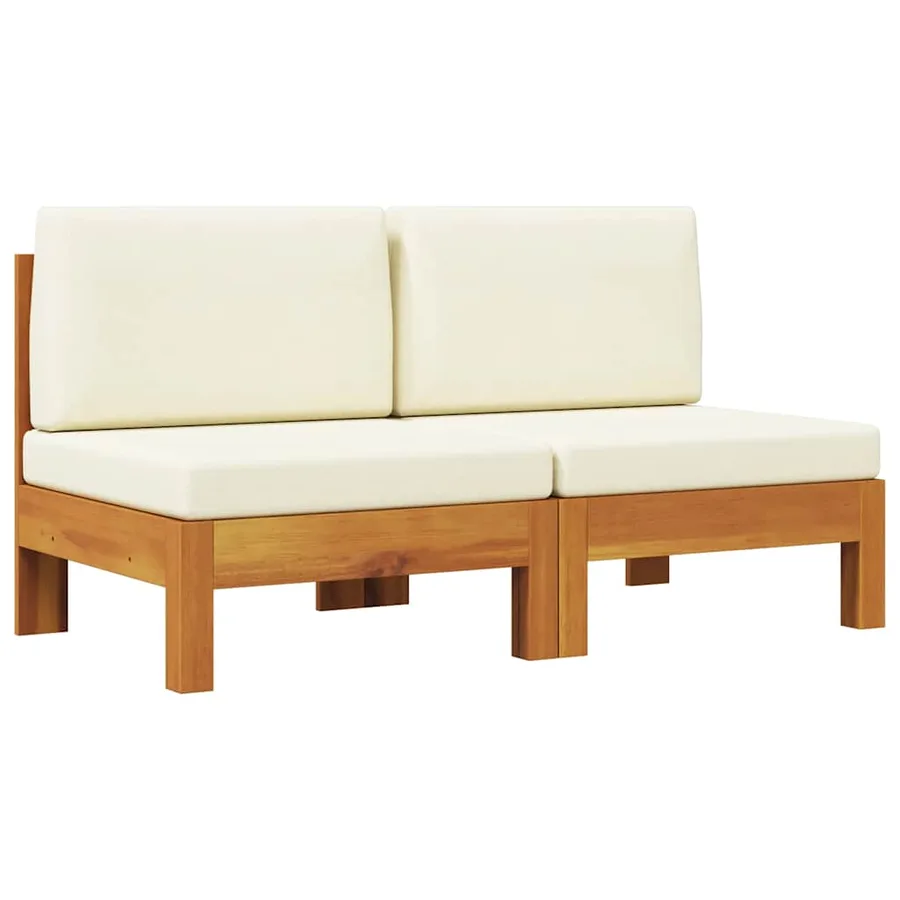 Canapés centraux 2 pcs avec coussins blanc crème Acacia solide - 2