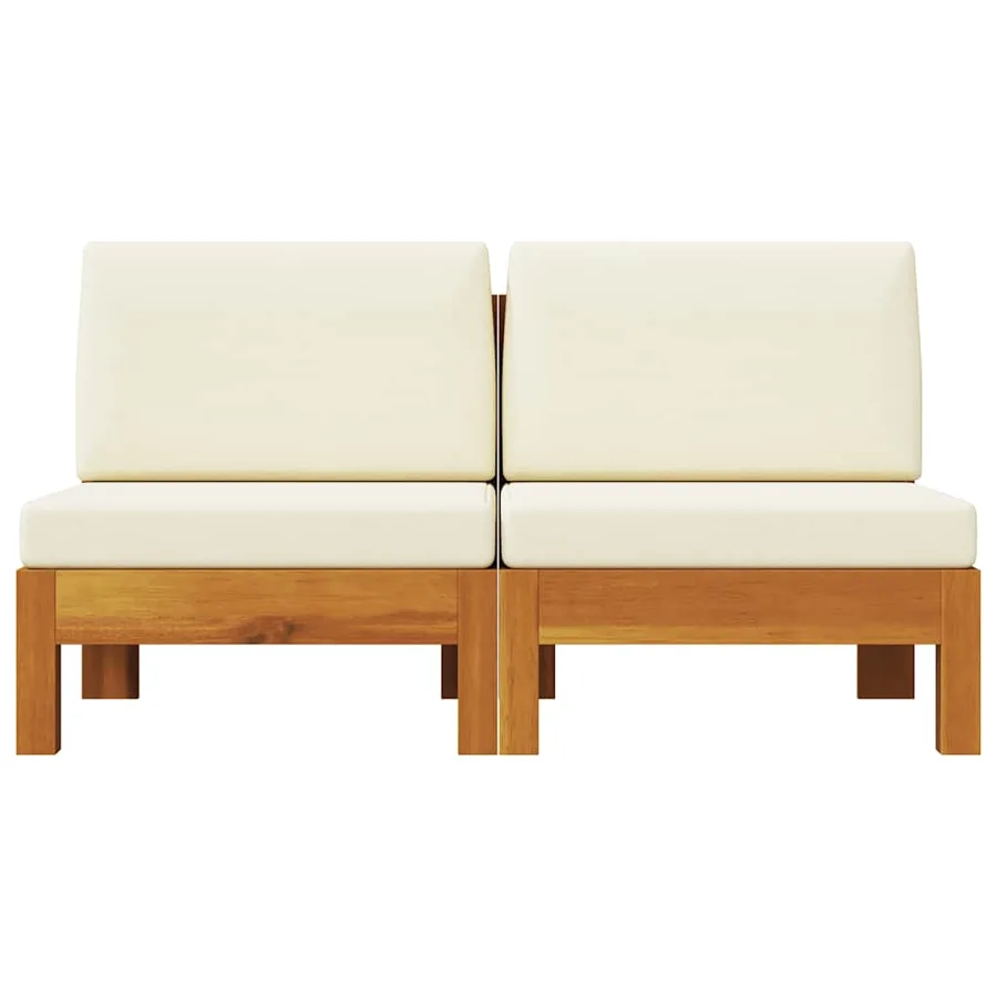 Canapés centraux 2 pcs avec coussins blanc crème Acacia solide - 3