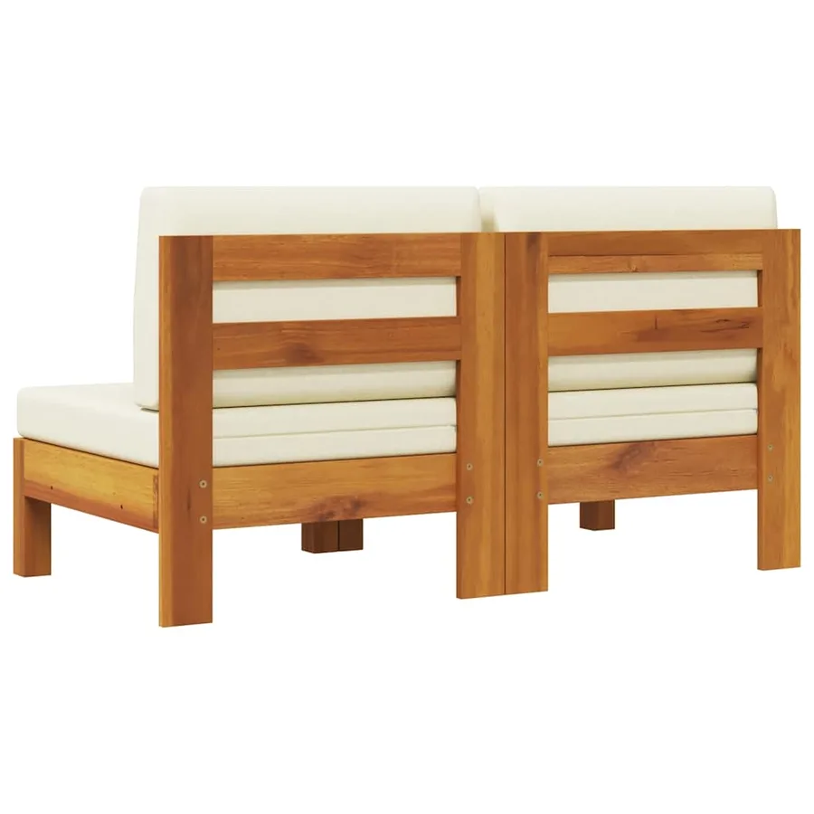 Canapés centraux 2 pcs avec coussins blanc crème Acacia solide - 5