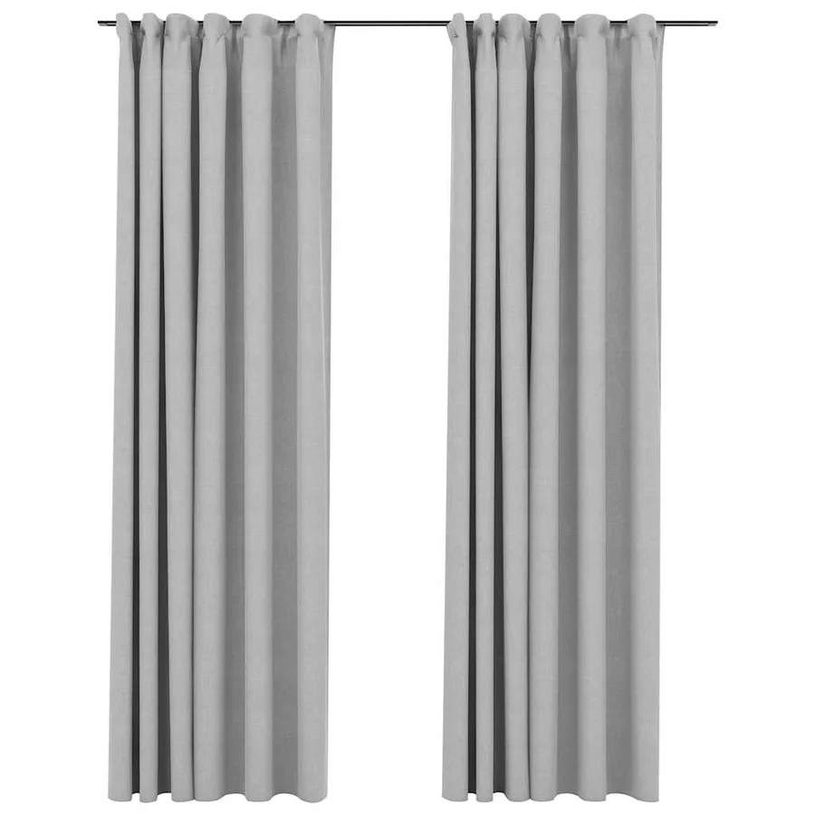 Rideaux occultants aspect lin avec crochets 2pcs Gris 140x225cm - 2