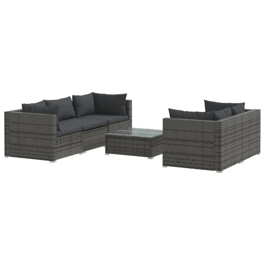 Salon de jardin 6 pcs avec coussins résine tressée gris - 2