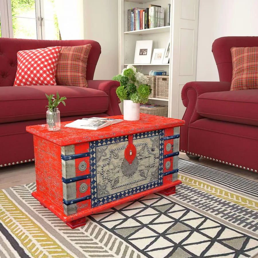 Coffre de rangement Bois de manguier rouge 80 x 40 x 45 cm - 10