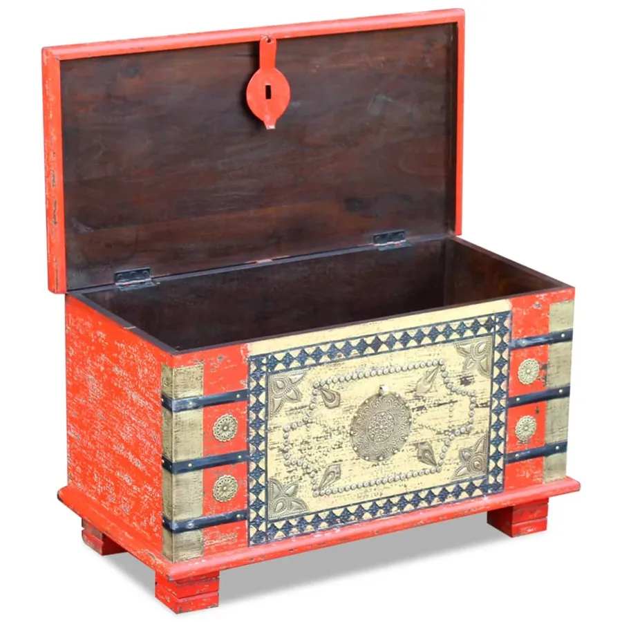 Coffre de rangement Bois de manguier rouge 80 x 40 x 45 cm - 7