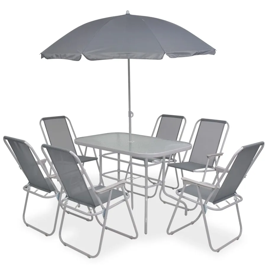 Ensemble à manger d'extérieur 8 pcs Acier et textilène Gris