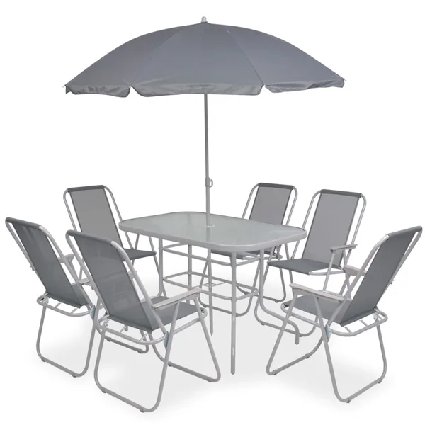 Ensemble à manger d'extérieur 8 pcs Acier et textilène Gris