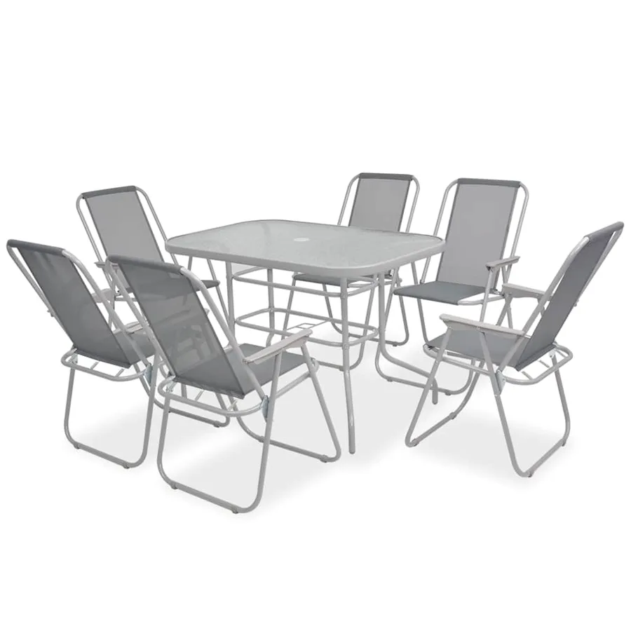 Ensemble à manger d'extérieur 8 pcs Acier et textilène Gris - 2