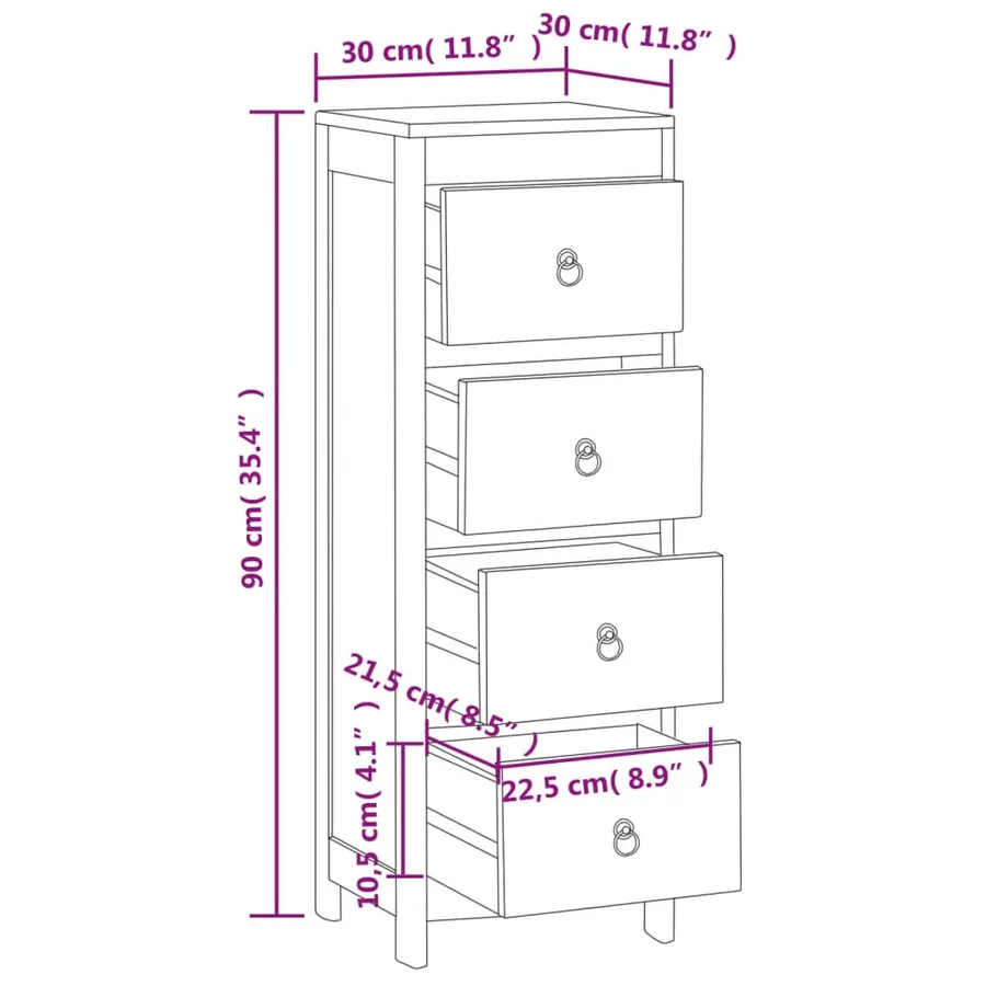 Commode 30x30x90 cm Bois massif de teck - 8