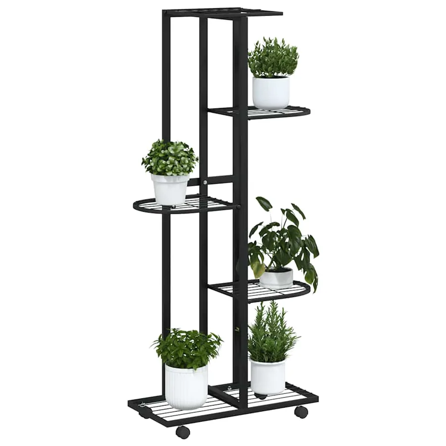 Jardinière à 5 niveaux avec roues 44x23x100 cm Noir Fer - 4