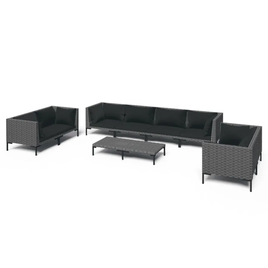 Salon de jardin 9 pcs avec coussins Résine tressée Gris foncé - 2
