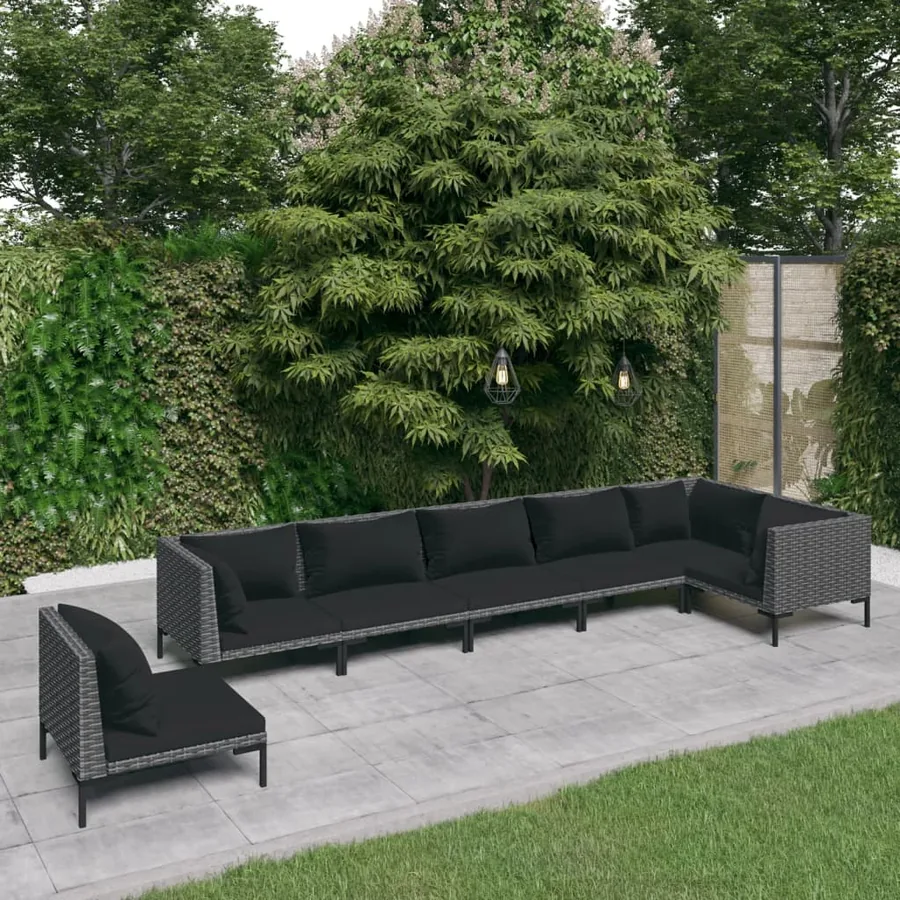 Salon de jardin 7 pcs avec coussins Résine tressée Gris foncé