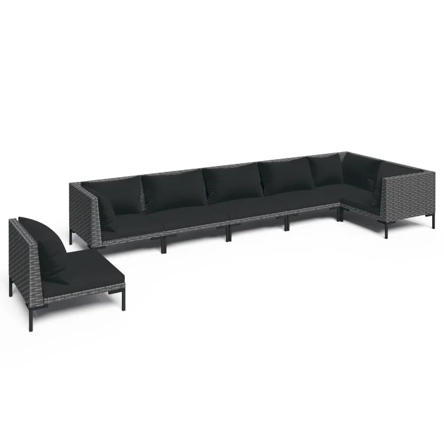 Salon de jardin 7 pcs avec coussins Résine tressée Gris foncé - 2