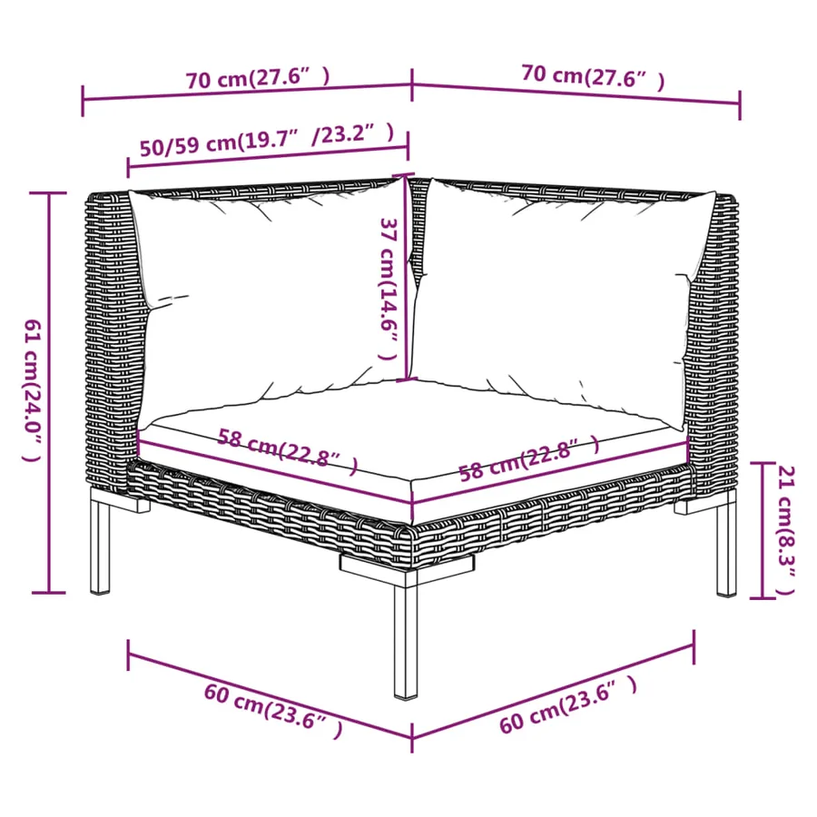 Salon de jardin 7 pcs avec coussins Résine tressée Gris foncé - 8