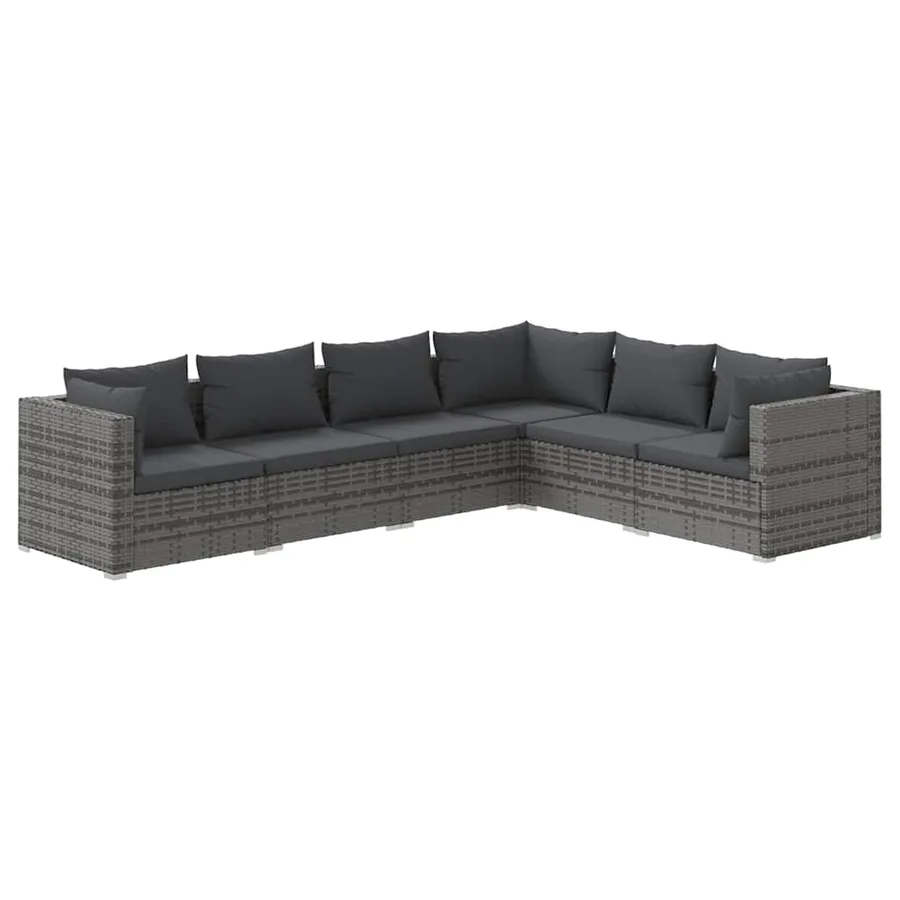 Salon de jardin 6 pcs avec coussins Résine tressée Gris - 2