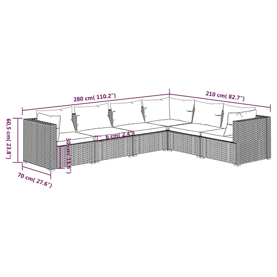 Salon de jardin 6 pcs avec coussins Résine tressée Gris - 5