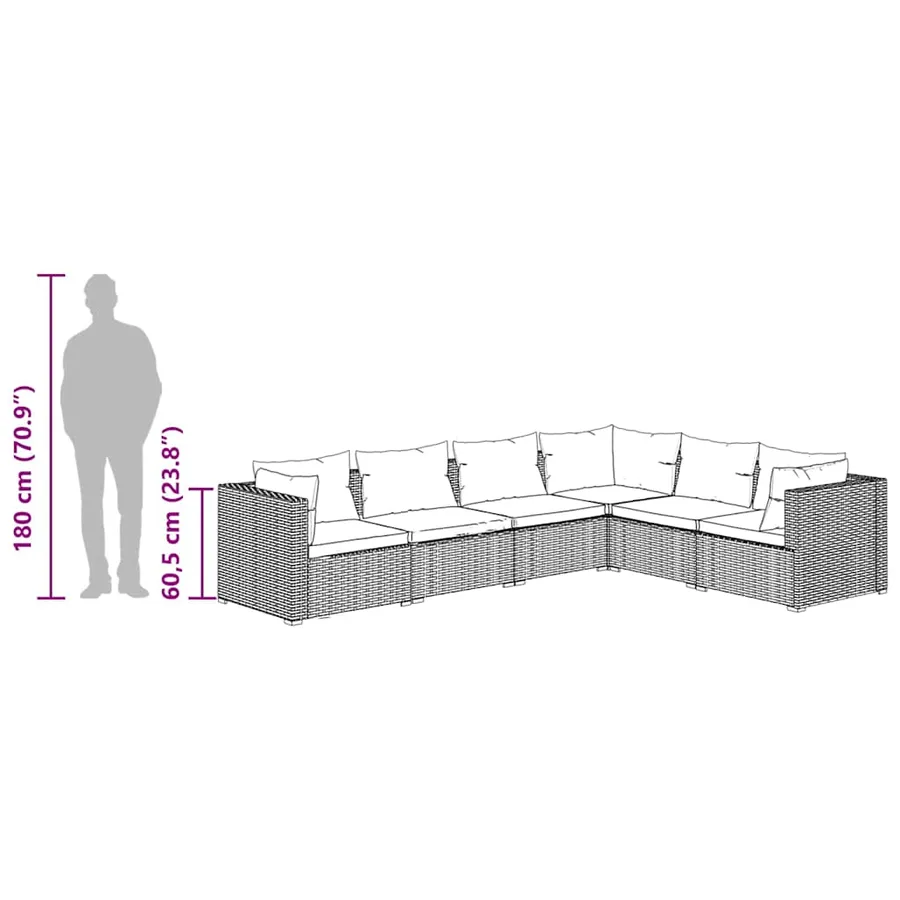 Salon de jardin 6 pcs avec coussins Résine tressée Gris - 8