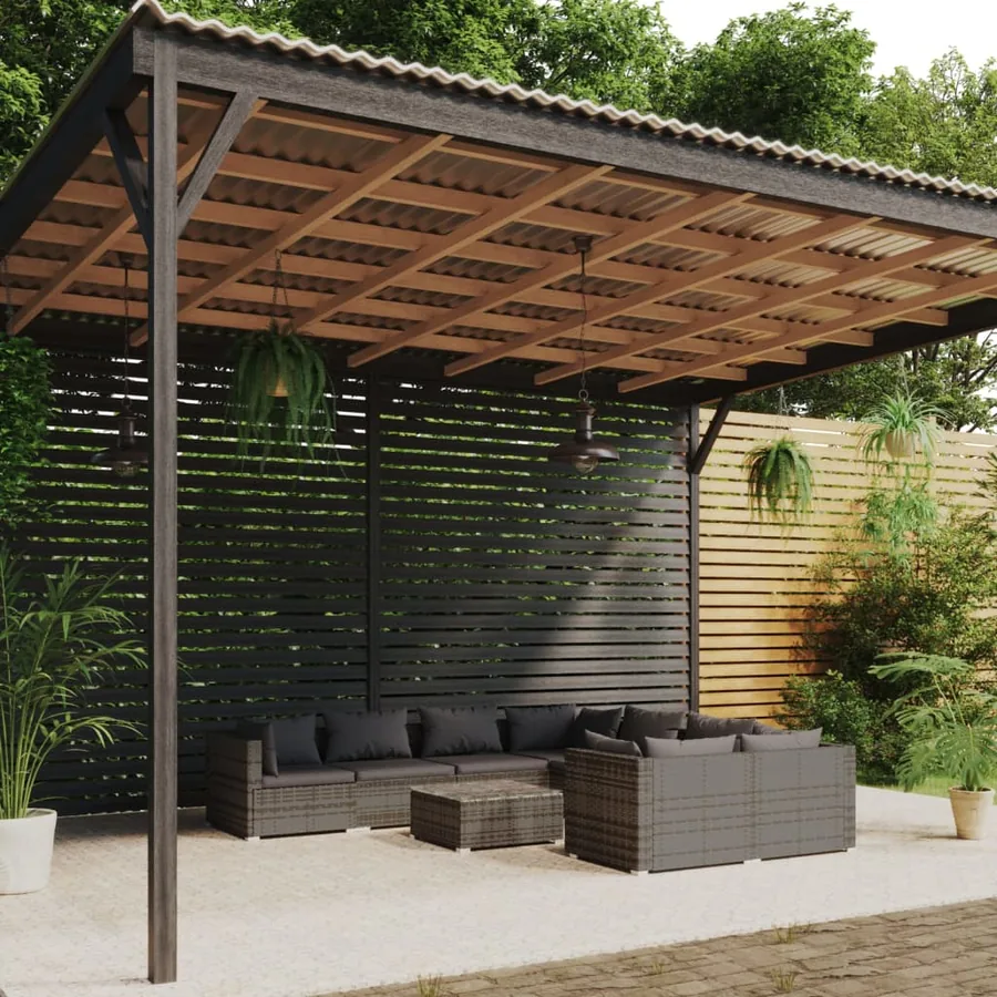 Salon de jardin 9 pcs avec coussins Résine tressée Gris
