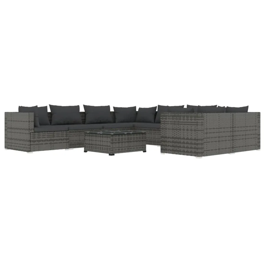 Salon de jardin 9 pcs avec coussins Résine tressée Gris - 2