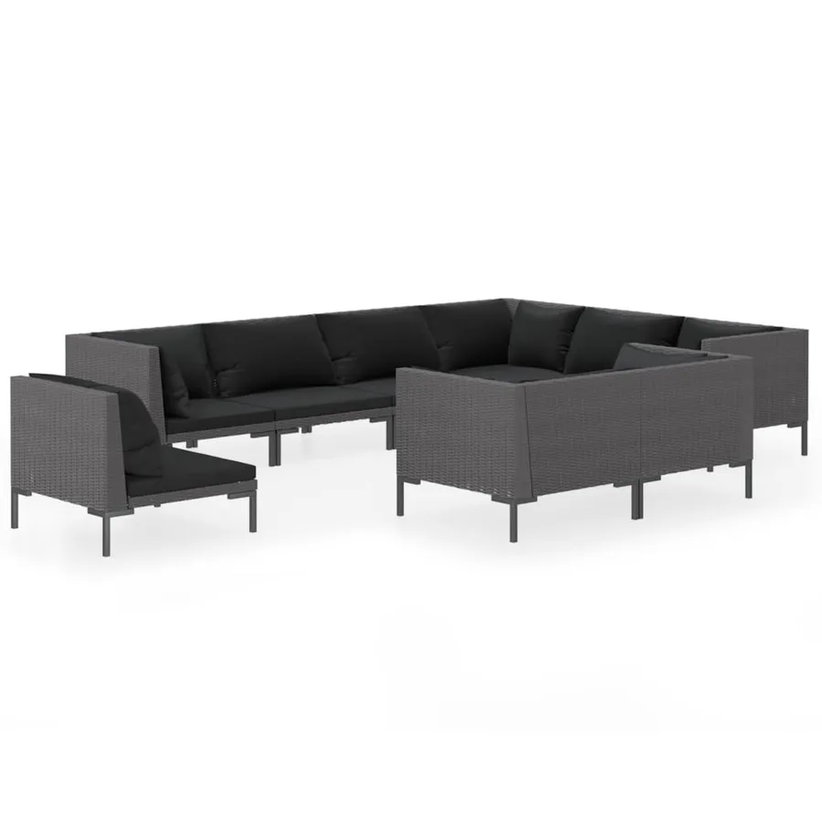 Salon de jardin 9 pcs avec coussins Résine tressée Gris foncé - 2
