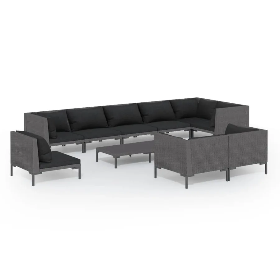 Salon de jardin 10 pcs avec coussins Résine tressée Gris foncé - 2