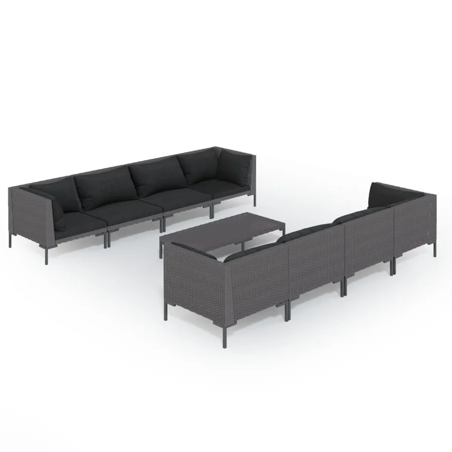 Salon de jardin 9 pcs avec coussins Résine tressée Gris foncé - 2