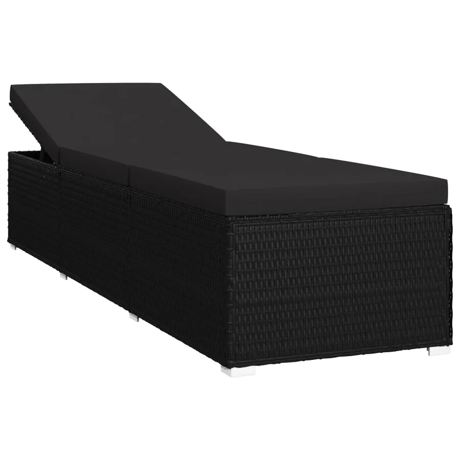 Chaise longue avec coussin Résine tressée Noir - 2