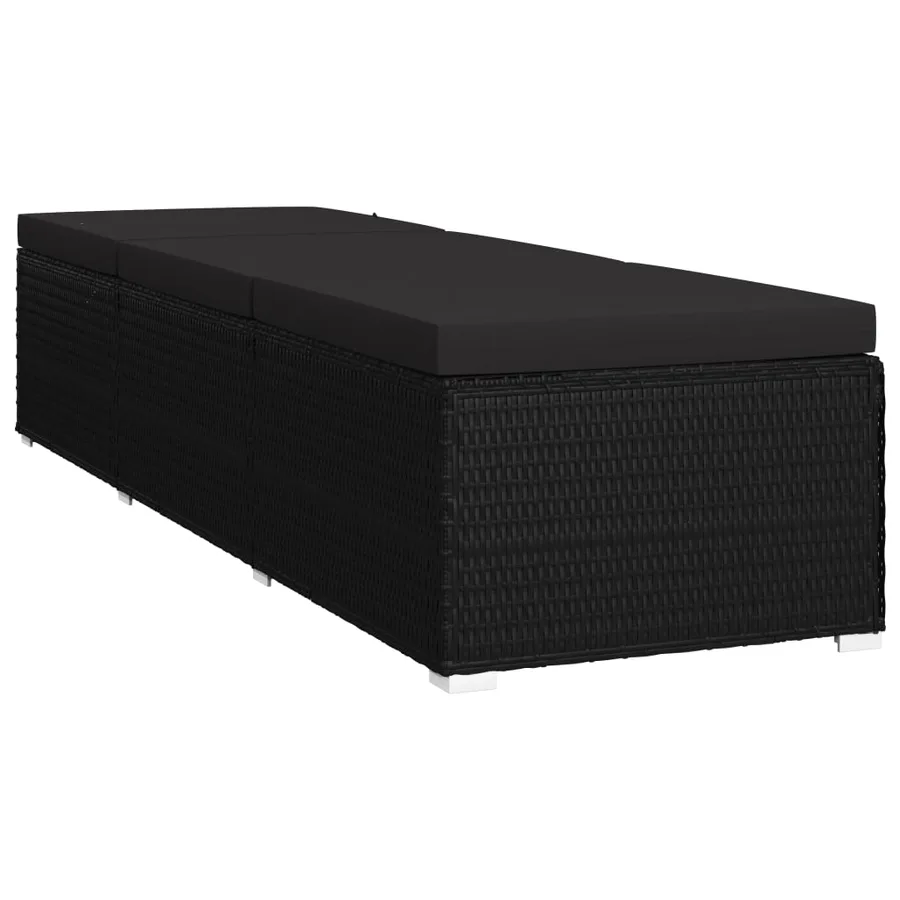 Chaise longue avec coussin Résine tressée Noir - 3