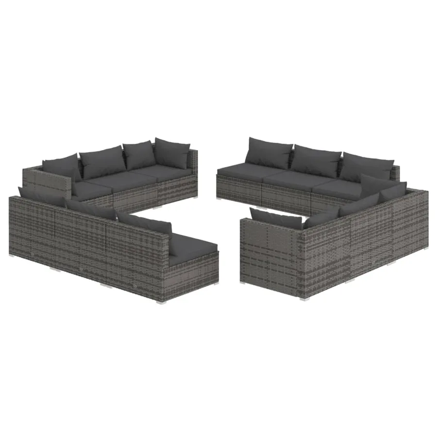 Salon de jardin 12 pcs avec coussins Résine tressée Gris - 2