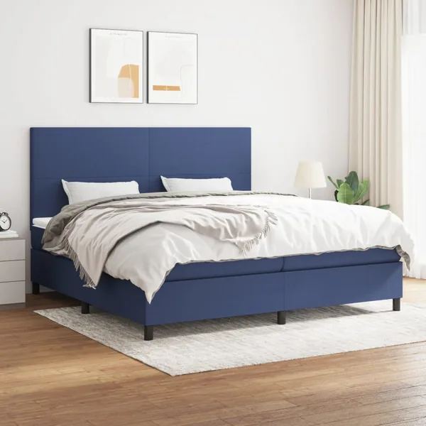 Sommier à lattes de lit avec matelas Bleu 200x200 cm Tissu