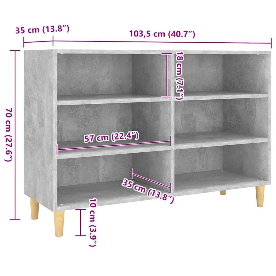 Buffet gris béton 103,5x35x70 cm bois d'ingénierie - 6