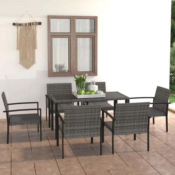 Ensemble à manger de jardin 7 pcs Résine tressée Gris