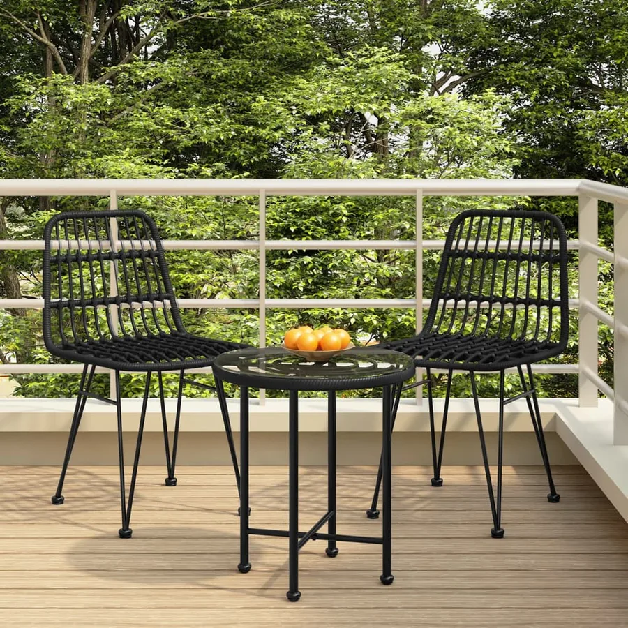 Ensemble à manger de jardin 3 pcs Noir Résine tressée