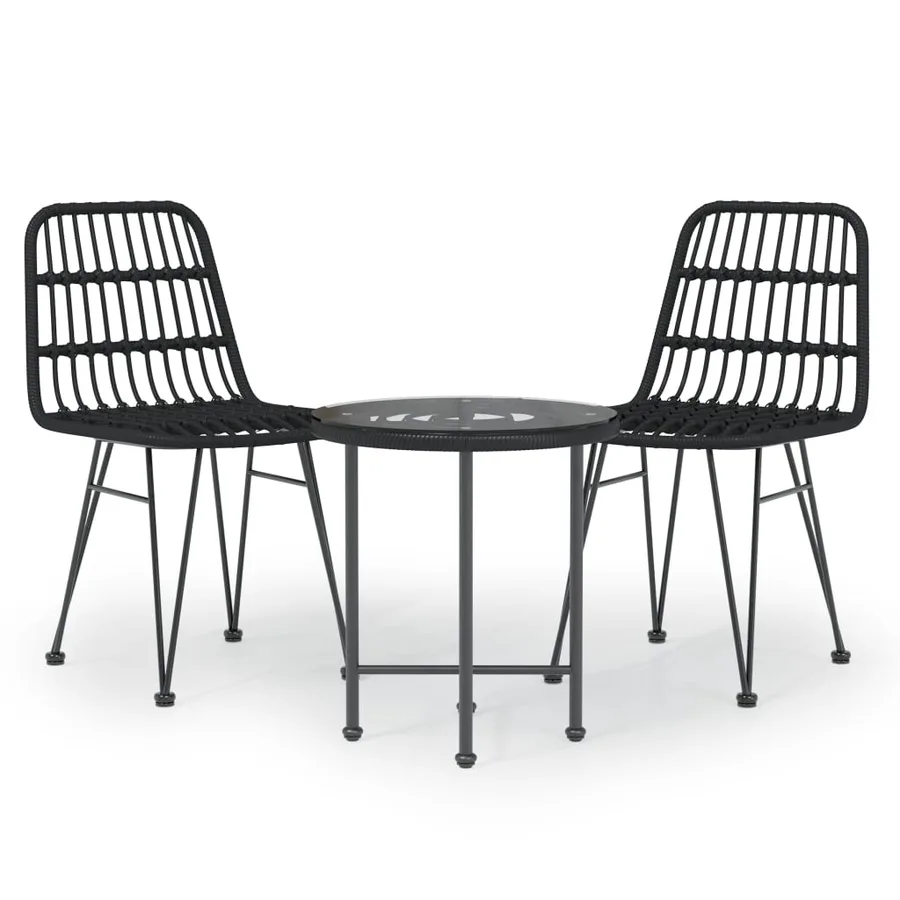 Ensemble à manger de jardin 3 pcs Noir Résine tressée - 2