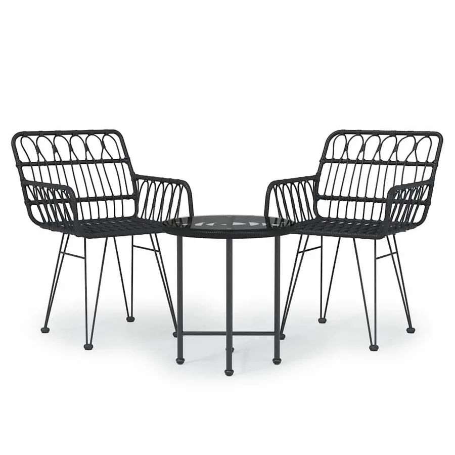 Ensemble à manger de jardin 3 pcs Noir Résine tressée - 2