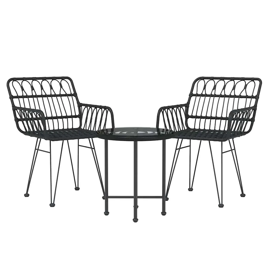 Ensemble à manger de jardin 3 pcs Noir Résine tressée - 3