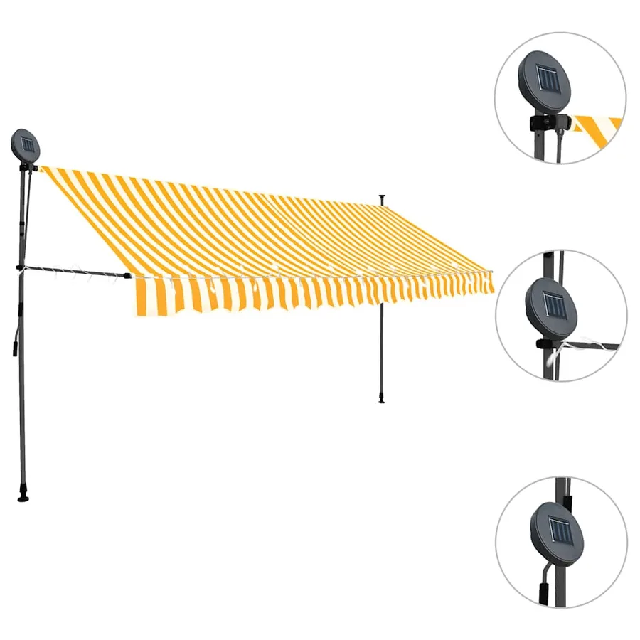 Auvent manuel rétractable avec LED 350 cm Blanc et orange - 3