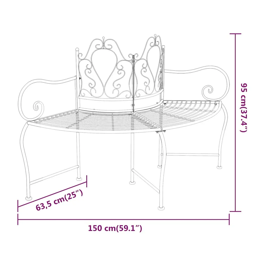 Banc tour d'arbre 150 cm Noir Acier - 6