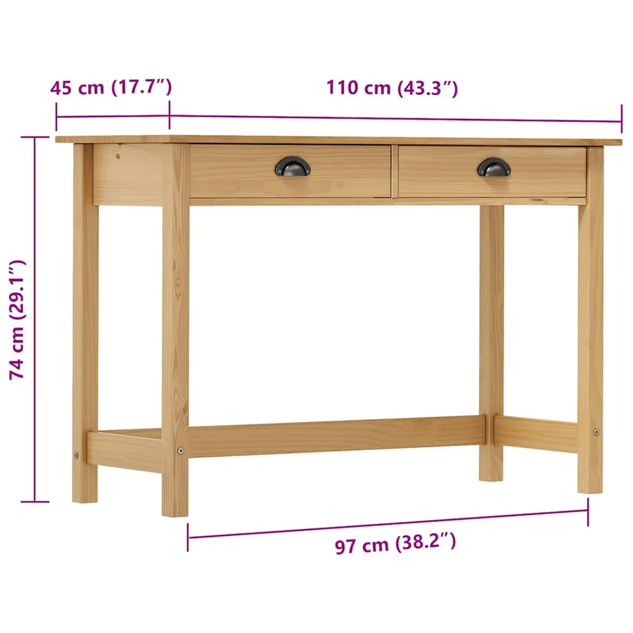 Table console Hill Range avec 2 tiroirs 110x45x74 cm Pin solide - 6