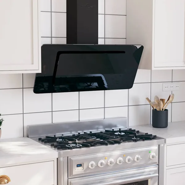 Hotte murale 90 cm Acier inoxydable et verre trempé Noir