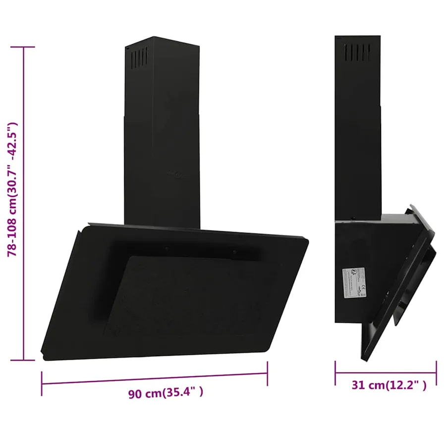 Hotte murale 90 cm Acier inoxydable et verre trempé Noir - 10
