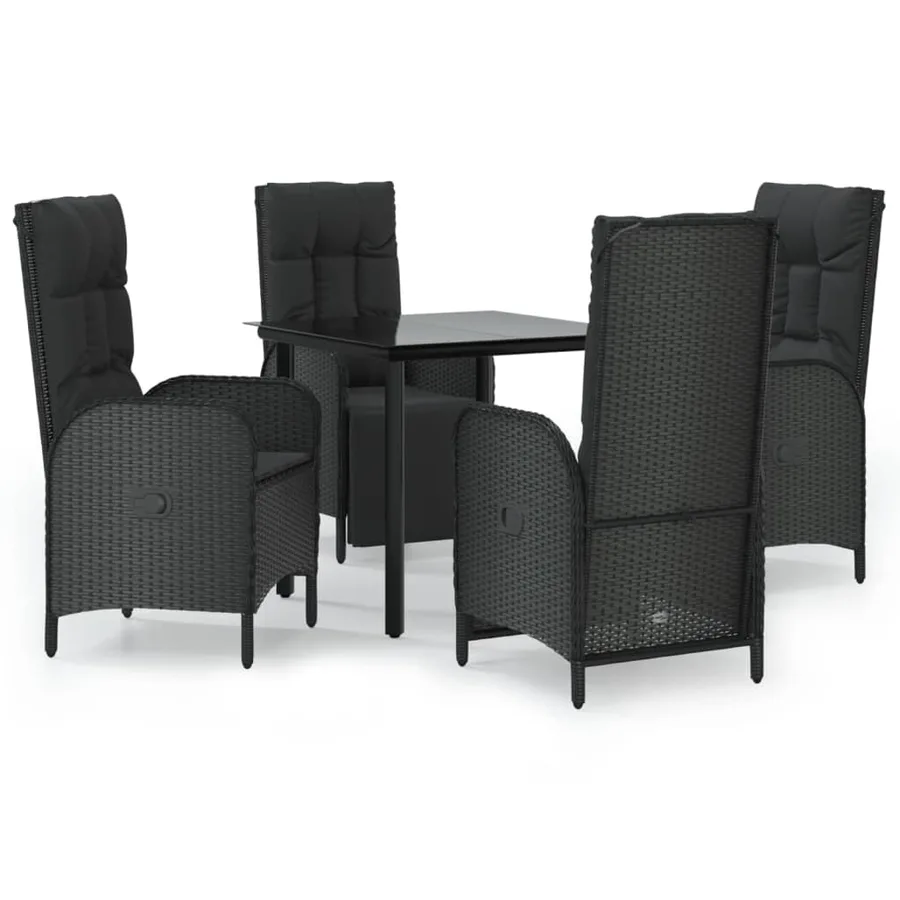 Ensemble à manger de jardin coussins 5pcs Noir Résine tressée - 2