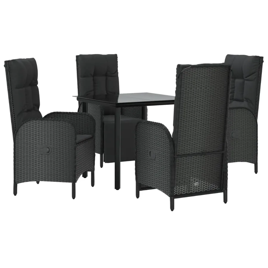 Ensemble à manger de jardin coussins 5pcs Noir Résine tressée - 3