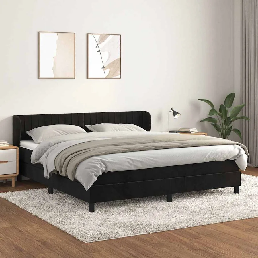 Sommier à lattes de lit avec matelas Noir 180x200 cm Velours