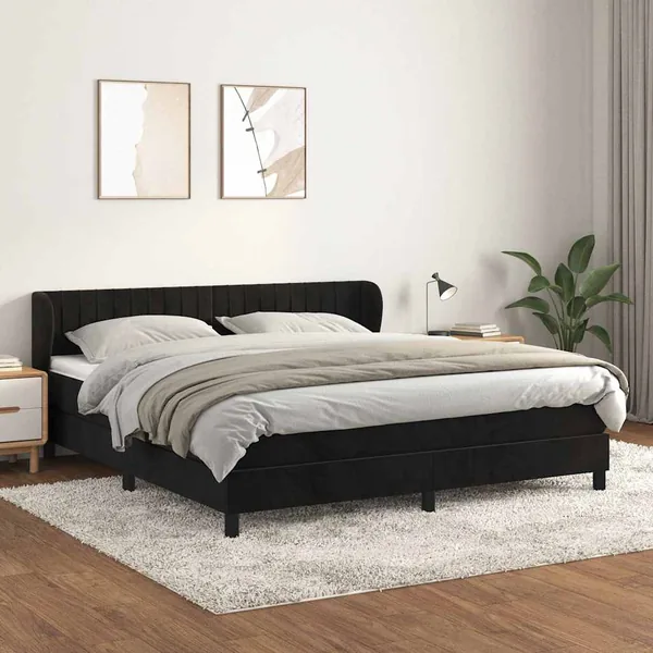 Sommier à lattes de lit avec matelas Noir 180x200 cm Velours